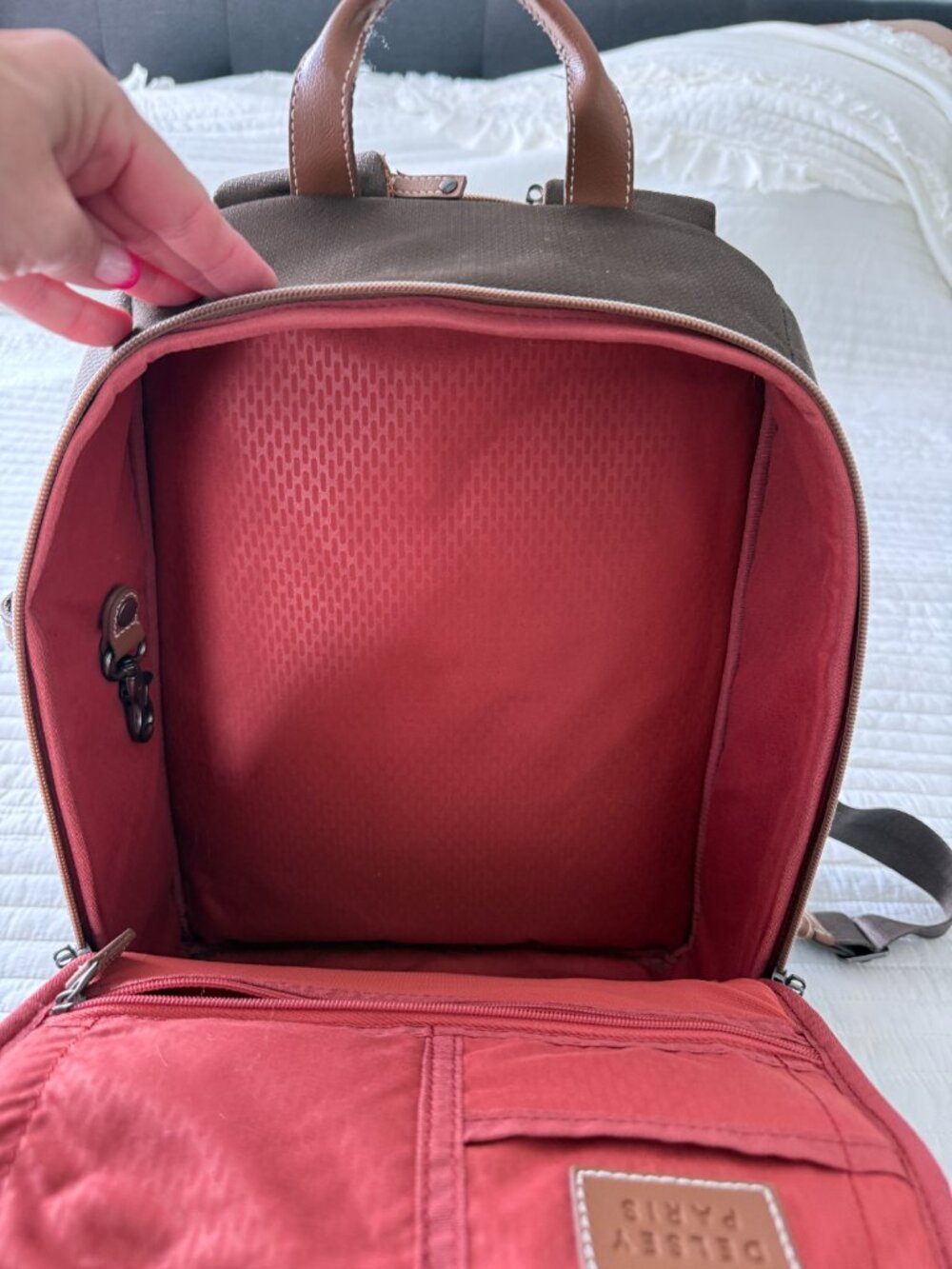 DELSEY Paris Chatelet Brown Travel Laptop Backpack Luggage Pass-Through + Pouch - Picture 14 of 16